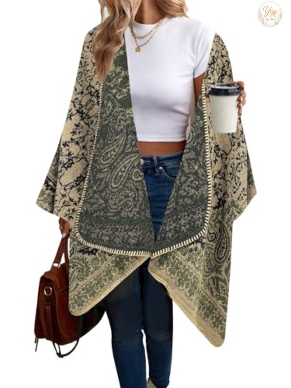 Women's Retro Boho Poncho Cape Shawl Wrap Fringe Open Front One Size